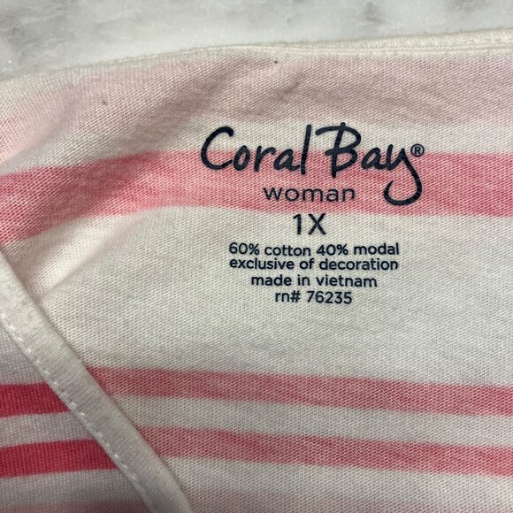 Coral Bay Beach Coverup Pink/White Stripe Size 1X - Picture 2 of 7